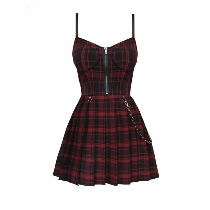 Gothic Grunge Spaghetti Strap Plaid Mini Dress (Available in 2 colors) ROCK 'N DOLL Gothic Grunge Spaghetti Strap Plaid Mini Dress (Available in 2 colors) ROCK 'N DOLL
