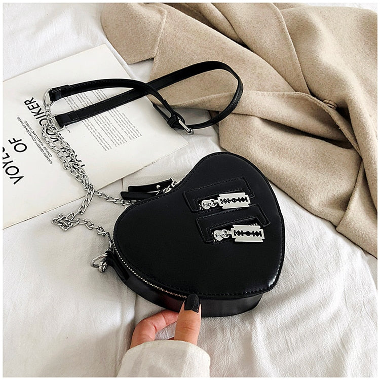 Gothic Heart Shaped Blade Zipper Chain Bag