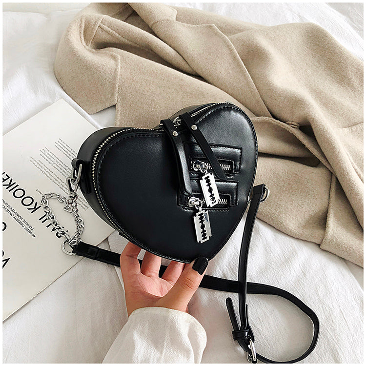 Gothic Heart Shaped Blade Zipper Chain Bag