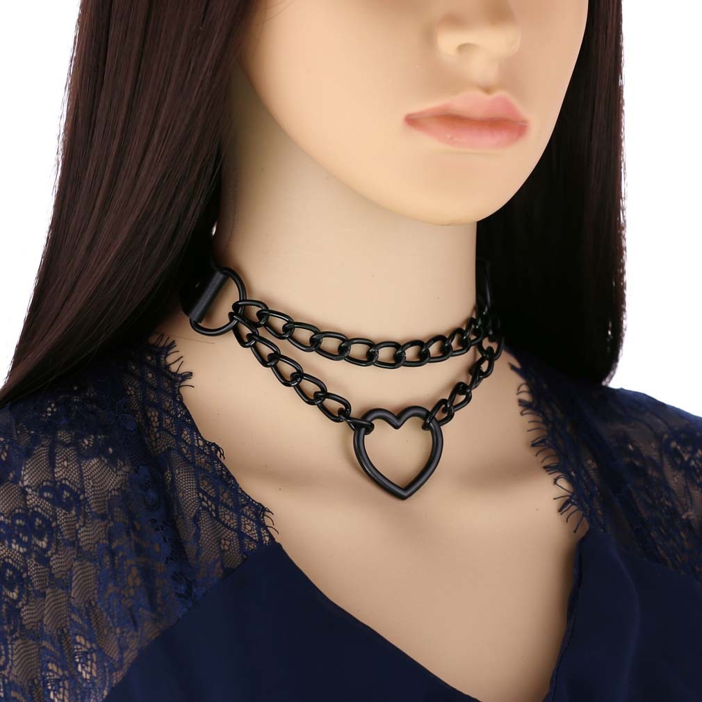 Gothic All Black Heart Chain Choker Necklace (Available in 16 colors)