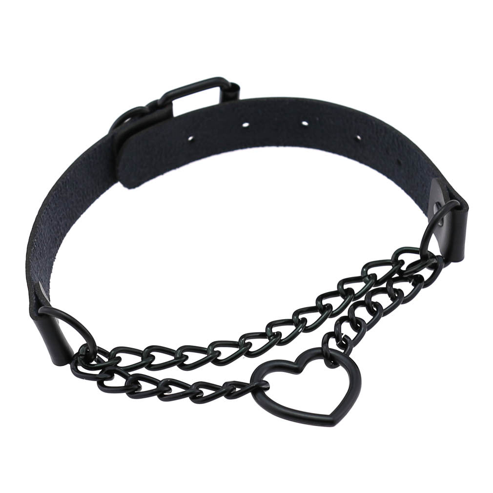 Gothic All Black Heart Chain Choker Necklace (Available in 16 colors)