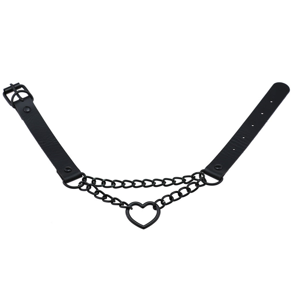 Gothic All Black Heart Chain Choker Necklace (Available in 16 colors)