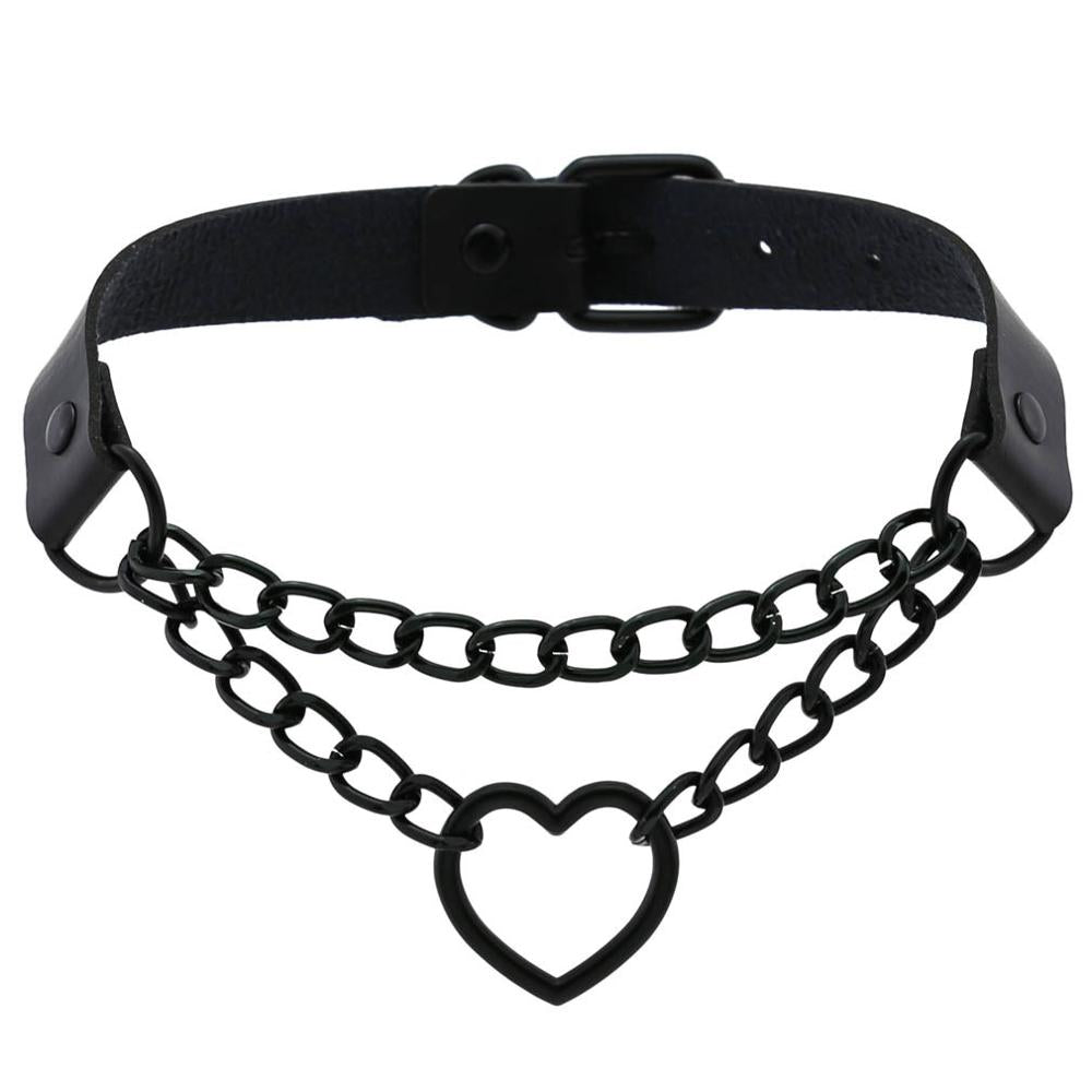 Gothic All Black Heart Chain Choker Necklace (Available in 16 colors)