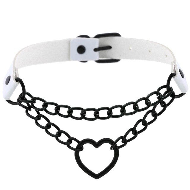 Gothic All Black Heart Chain Choker Necklace (Available in 16 colors)