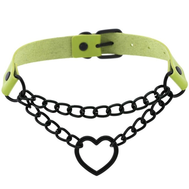 Gothic All Black Heart Chain Choker Necklace (Available in 16 colors)