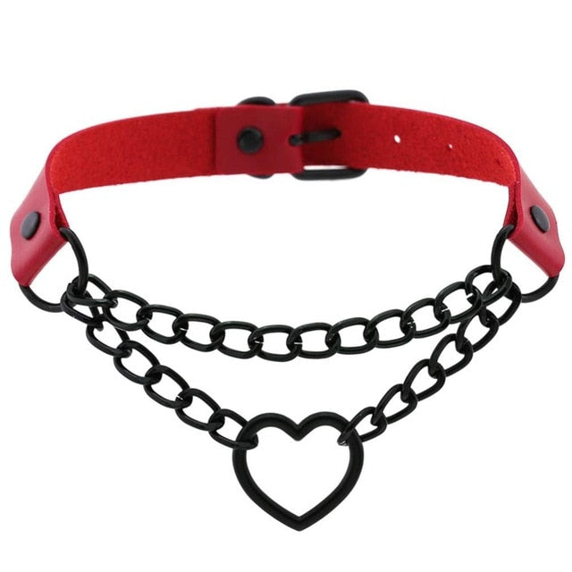 Gothic All Black Heart Chain Choker Necklace (Available in 16 colors)