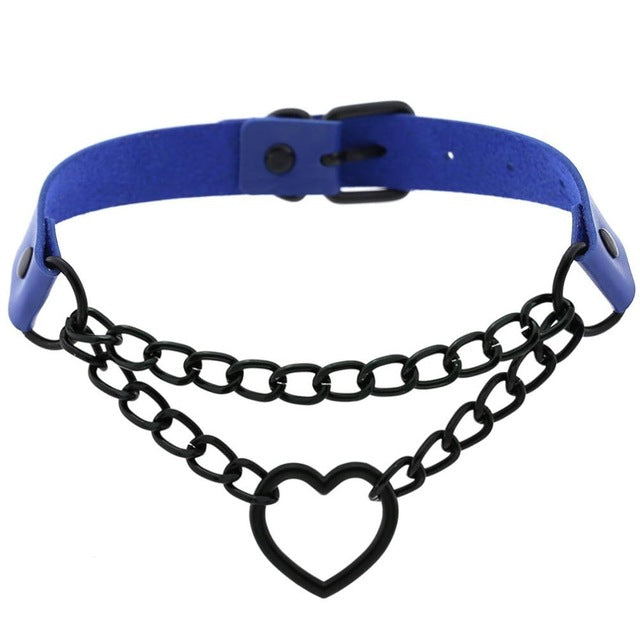 Gothic All Black Heart Chain Choker Necklace (Available in 16 colors)