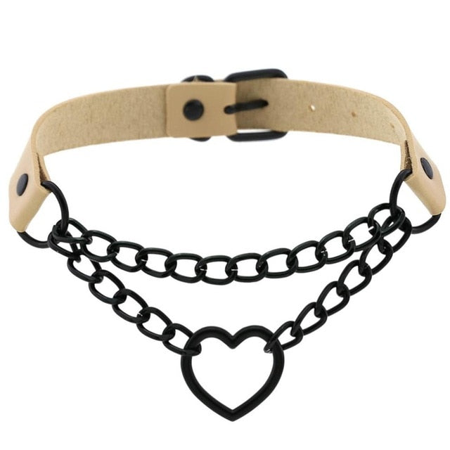 Gothic All Black Heart Chain Choker Necklace (Available in 16 colors)