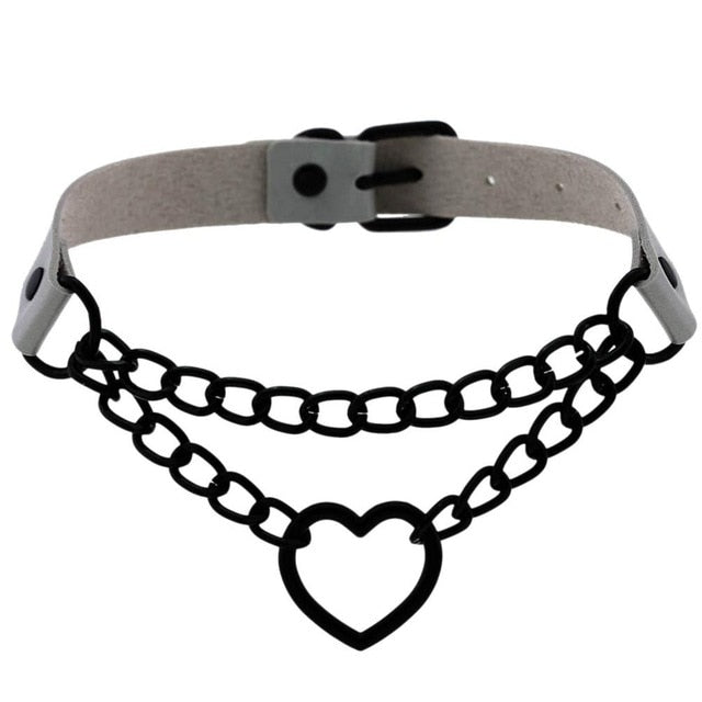 Gothic All Black Heart Chain Choker Necklace (Available in 16 colors)