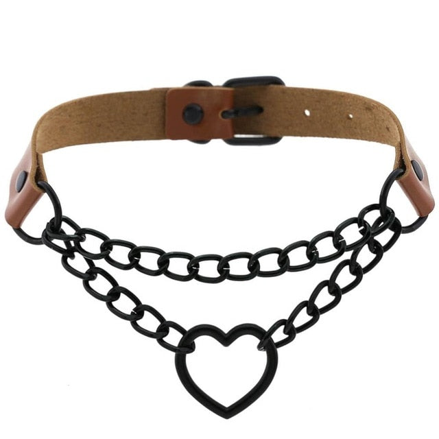 Gothic All Black Heart Chain Choker Necklace (Available in 16 colors)