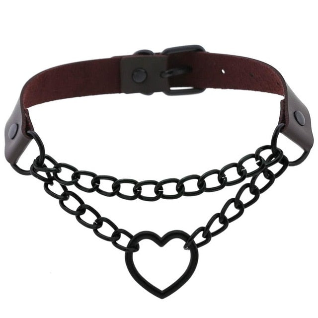 Gothic All Black Heart Chain Choker Necklace (Available in 16 colors)