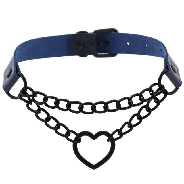 Gothic All Black Heart Chain Choker Necklace (Available in 16 colors)