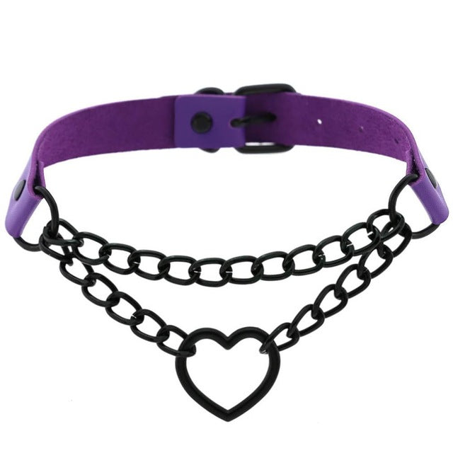 Gothic All Black Heart Chain Choker Necklace (Available in 16 colors)