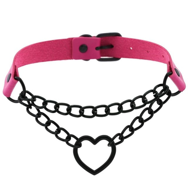 Gothic All Black Heart Chain Choker Necklace (Available in 16 colors)