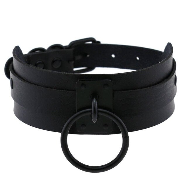 Gothic All Black Single O-Ring Choker Necklace (Available in 16 colors)