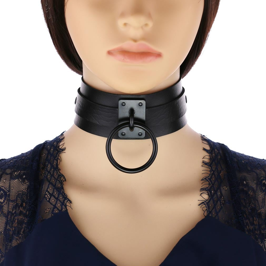 Gothic All Black Single O-Ring Choker Necklace (Available in 16 colors)