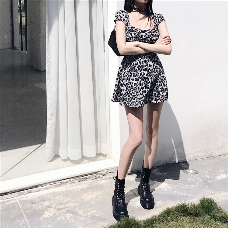Gothic Harajuku Leopard Print Mini Dress