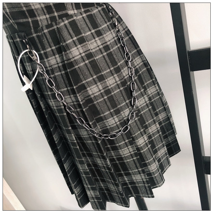 Gothic Grunge Spaghetti Strap Plaid Mini Dress (Available in 2 colors)