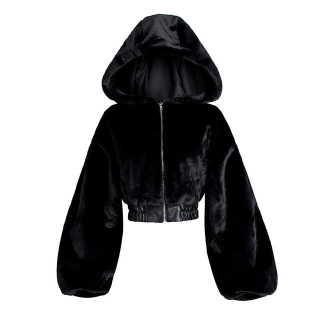 Gothic Harajuku Streetwear Faux Fur Hoodie Top