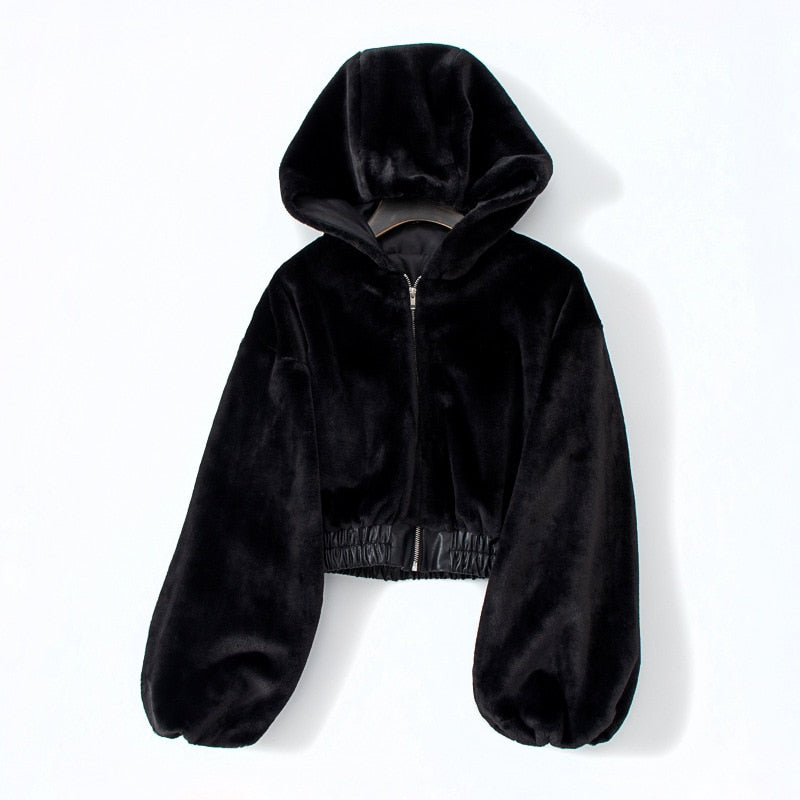 Gothic Harajuku Streetwear Faux Fur Hoodie Top