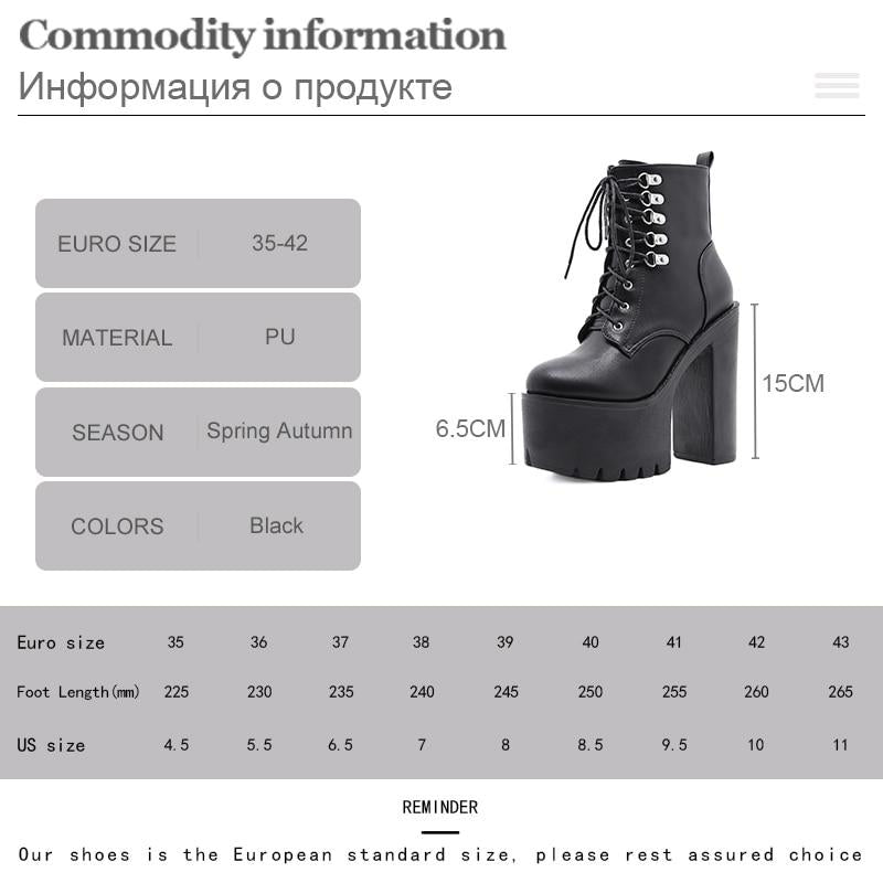 Gothic Lace Up Rivets High Heels Platform Boots