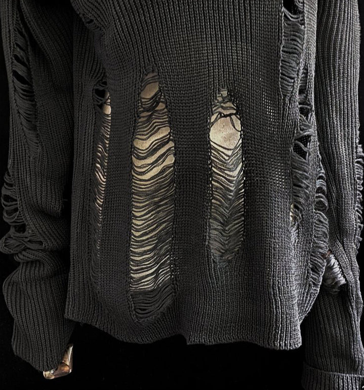 Gothic Moon Star Ripped Knitted Pullover Top
