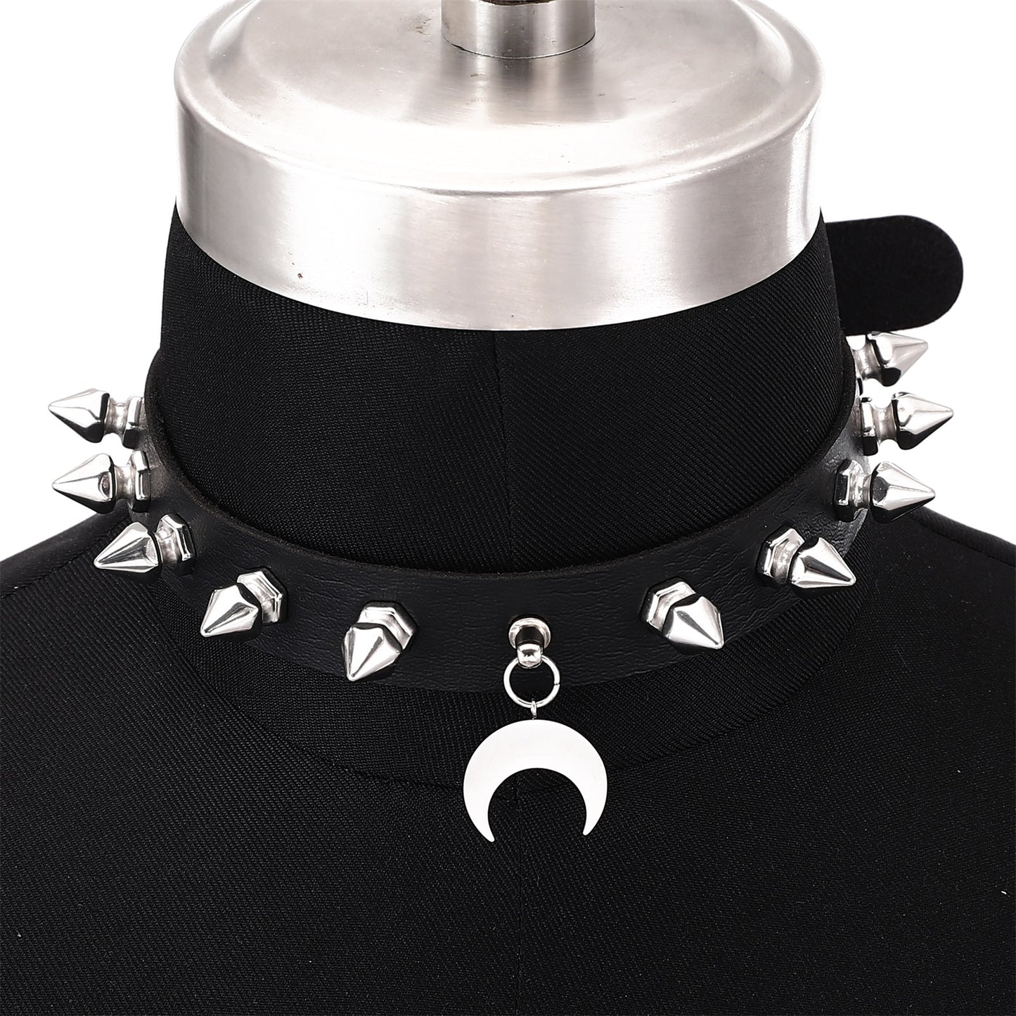 Gothic Punk Black Crescent Moon Studded Choker Necklace (available in 5 colors)