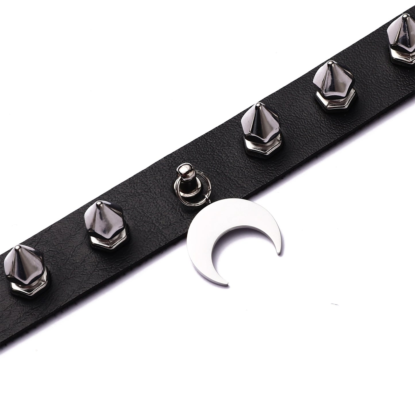 Gothic Punk Black Crescent Moon Studded Choker Necklace (available in 5 colors)