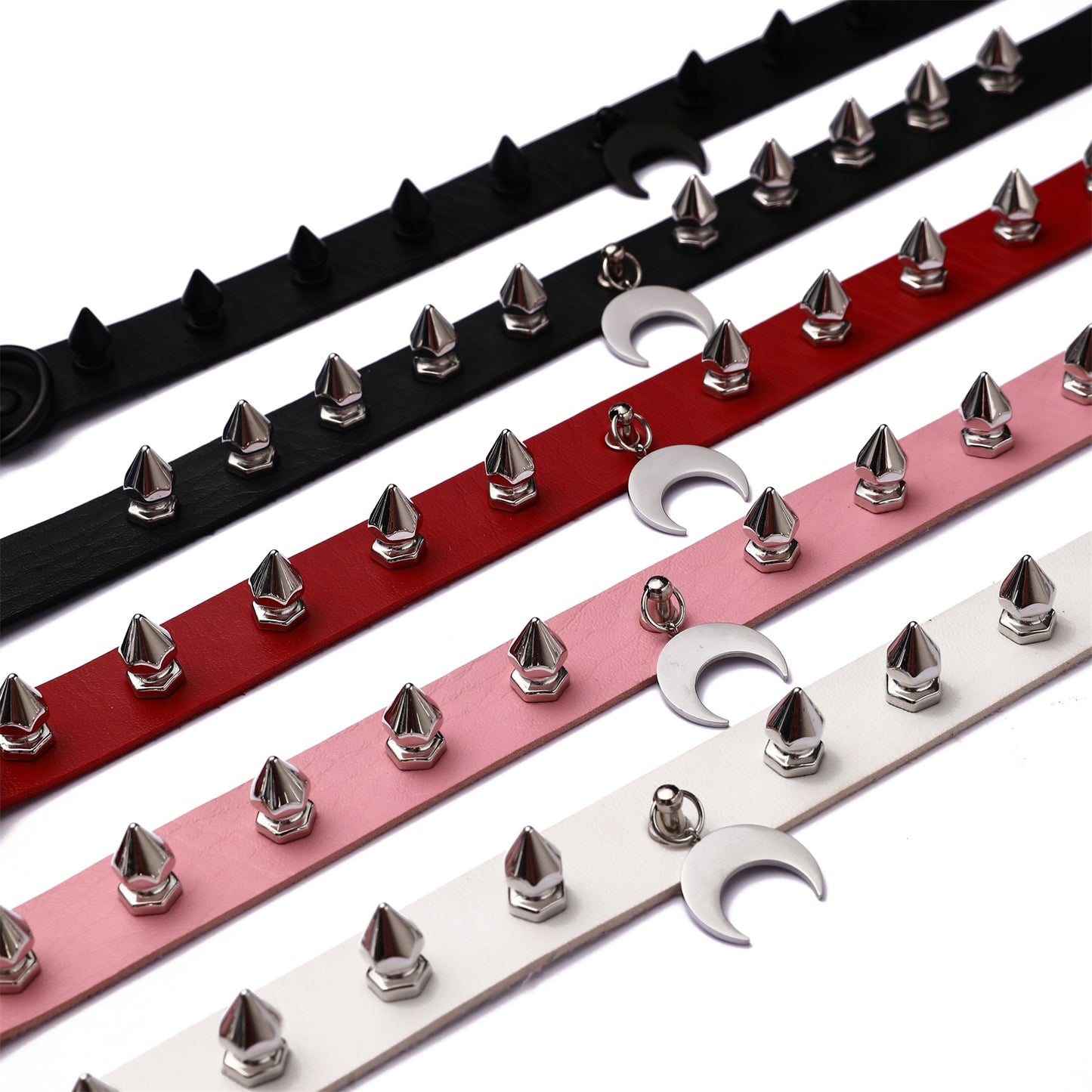 Gothic Punk Black Crescent Moon Studded Choker Necklace (available in 5 colors)