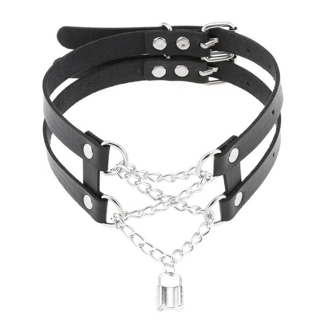 Gothic Lace Up Chain Choker Necklace (available in 16 colors)