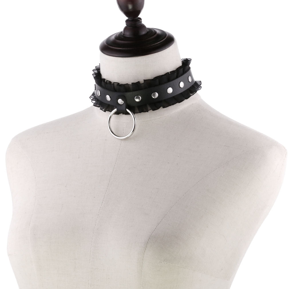 Gothic Leather Lace O-Ring Choker Necklace (available in 4 colors)