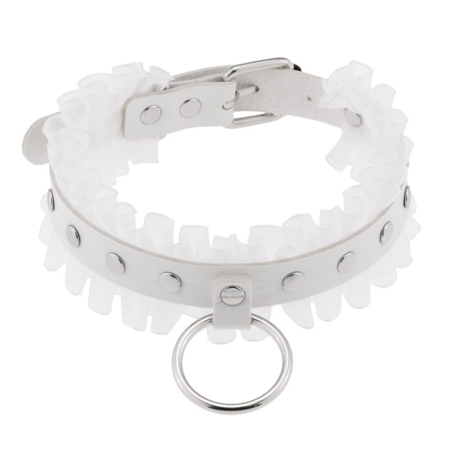 Gothic Leather Lace O-Ring Choker Necklace (available in 4 colors)