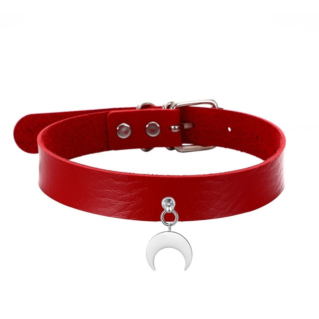 Gothic Moon Wiccan Collar Choker Necklace (available in 5 colors)