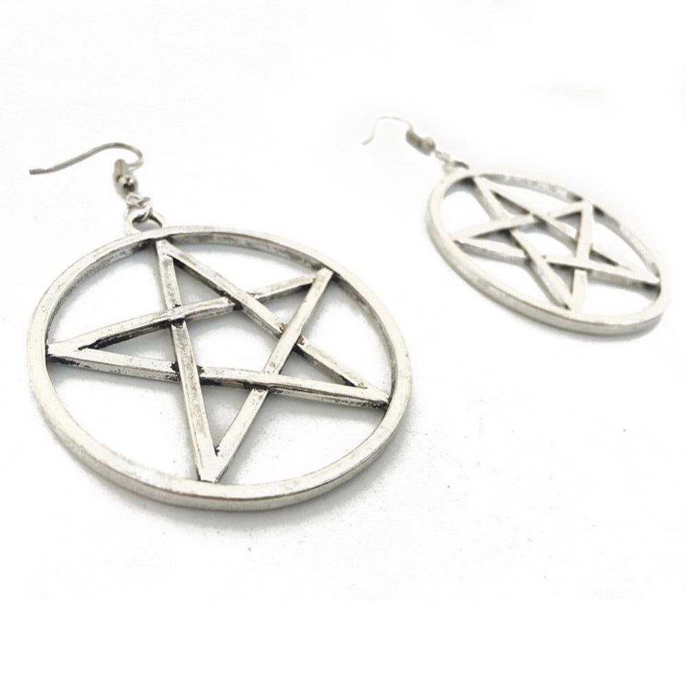 Gothic Wiccan Large Pentacle Pentagram Earrings