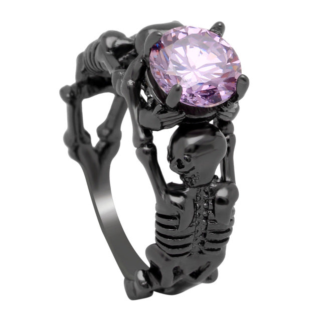 Gothic Stone Skeleton Skull Black Plated Ring