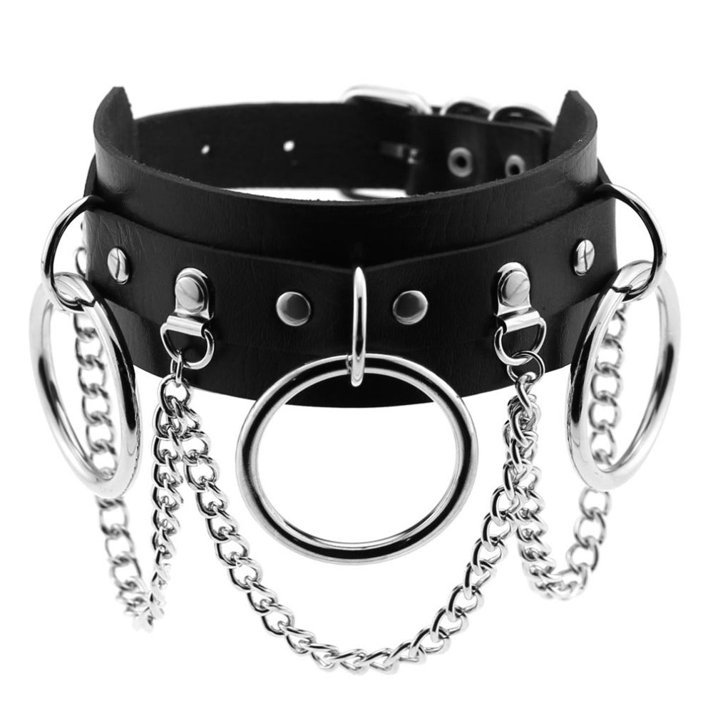 Gothic Punk Chain & Rings Choker Necklace