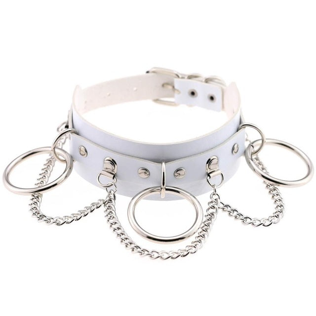 Gothic Punk Chain & Rings Choker Necklace