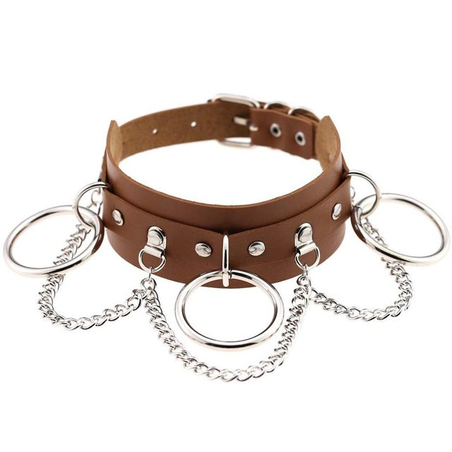 Gothic Punk Chain & Rings Choker Necklace