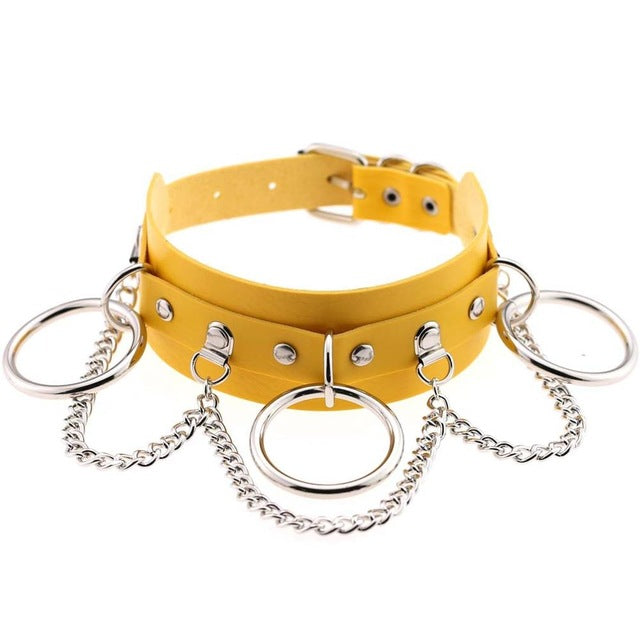 Gothic Punk Chain & Rings Choker Necklace