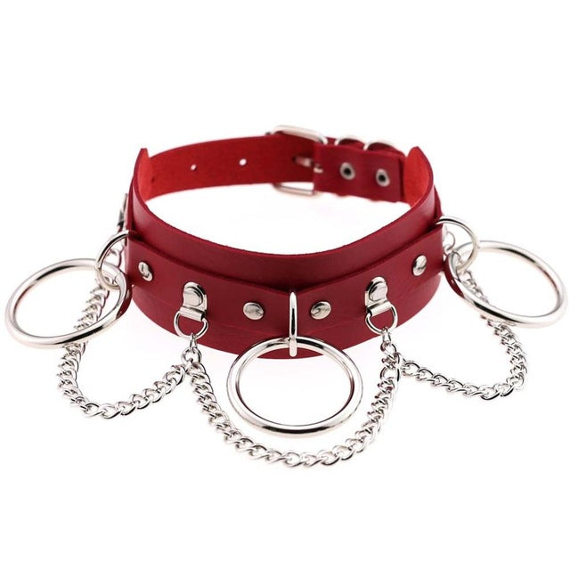 Gothic Punk Chain & Rings Choker Necklace