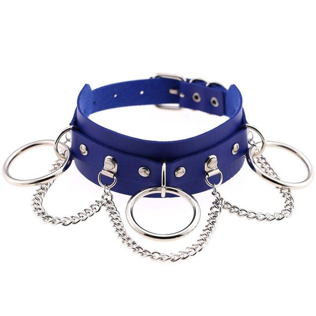 Gothic Punk Chain & Rings Choker Necklace