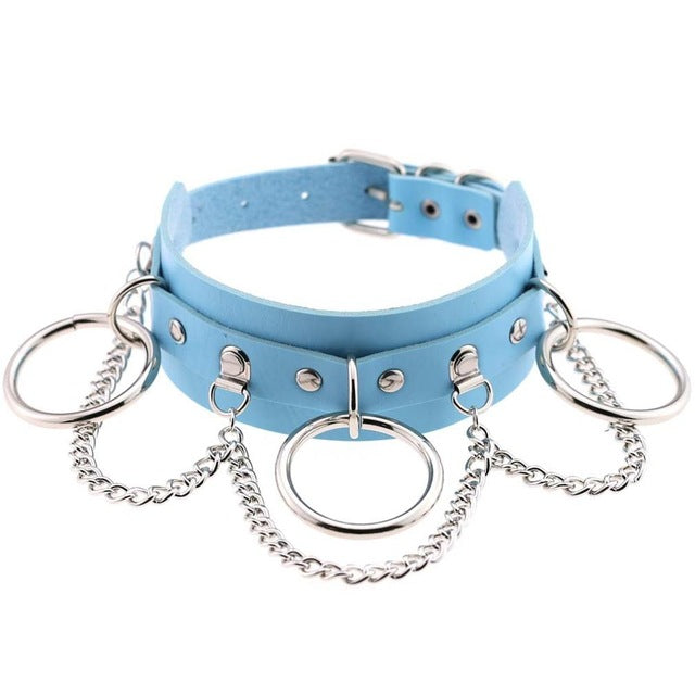 Gothic Punk Chain & Rings Choker Necklace