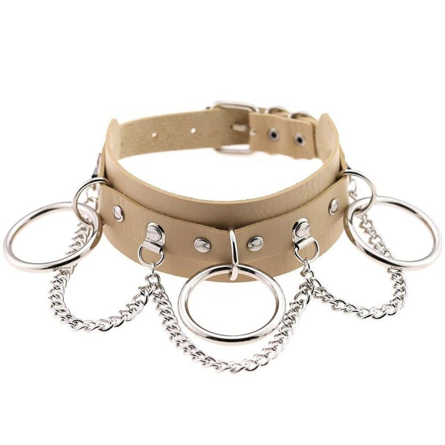 Gothic Punk Chain & Rings Choker Necklace