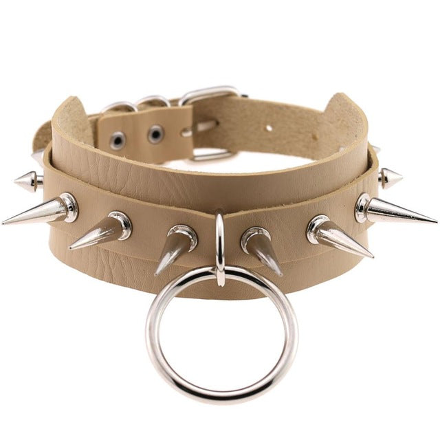 Gothic Punk O-Ring & Spikes Choker Necklace