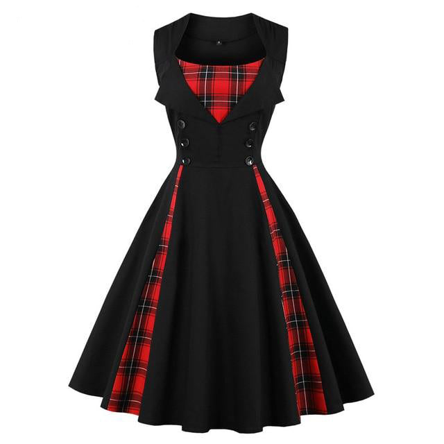 Steam Punk Dress Plaid Print Vintage Dress For Women, Long Sleeve