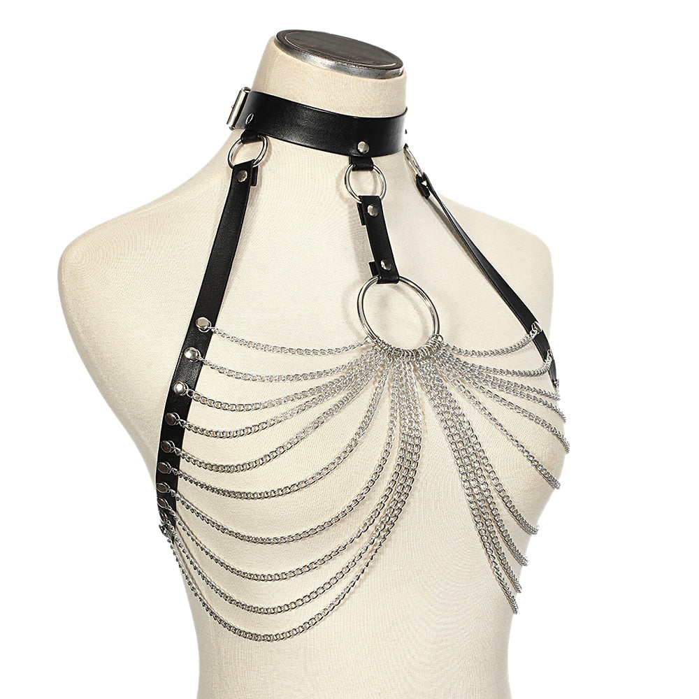 Gothic O-Ring and Chains Body Harness (Available in 3 colors)