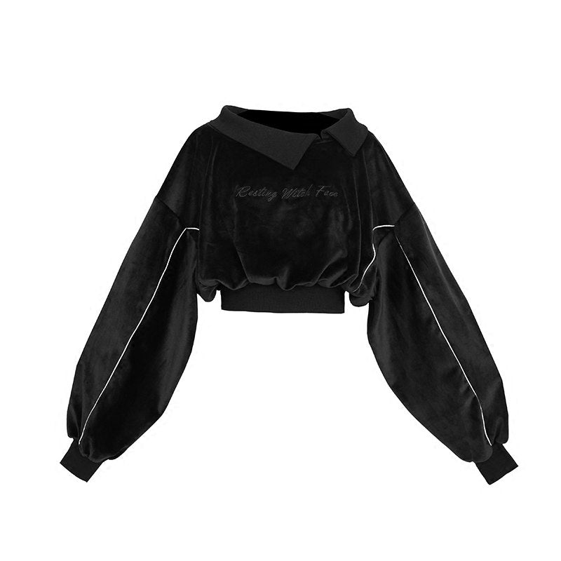 RESTING WITCH FACE Gothic Embroidery Velvet Sweatshirt