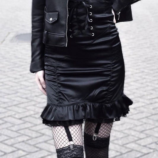 Gothic Lace Up Waist Underbust Skirt
