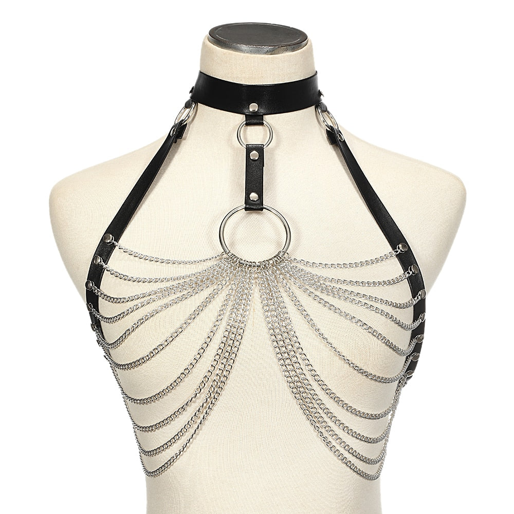 Gothic O-Ring and Chains Body Harness (Available in 3 colors)