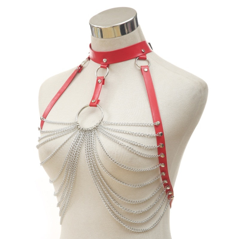 Gothic O-Ring and Chains Body Harness (Available in 3 colors)